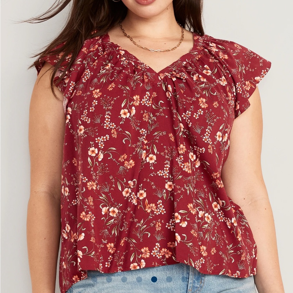NWT XXL Tall* Flutter-Sleeve Floral-Print Swing Blouse